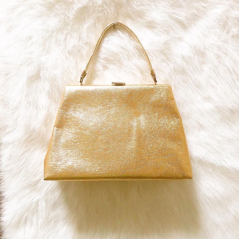 GOLD METALLIC 1950’s Lame Cocktail Handbag Purse
